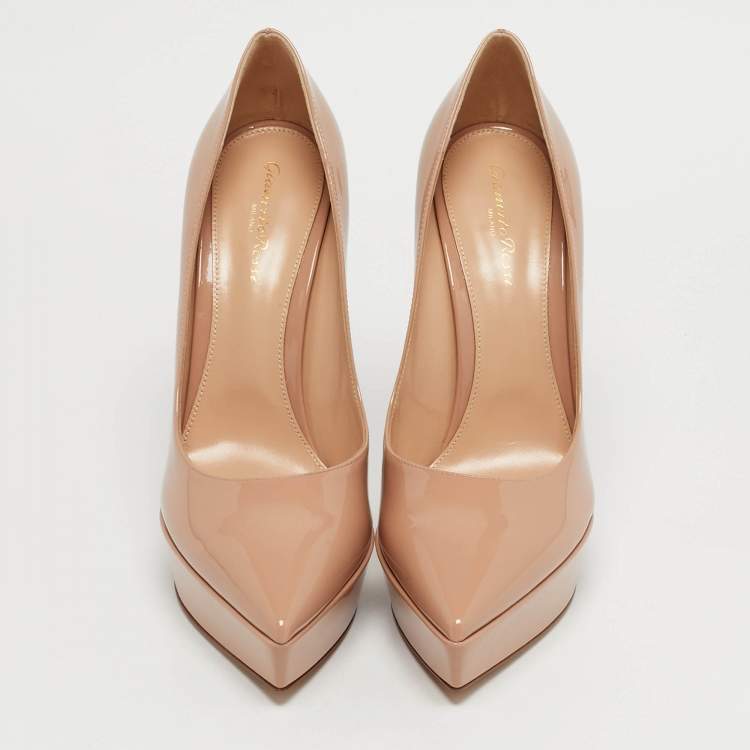 Pre Owned Gianvito Rossi Beige Patent Leather Dasha Platform Pumps Size 42