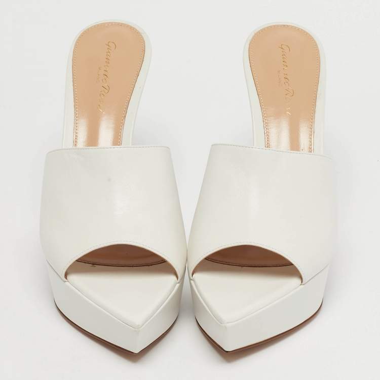Pre Owned Gianvito Rossi White Leather Betty Platform Mules Size 40