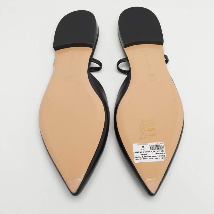 Pre Owned Gianvito Rossi Black Leather Ascent Slingback Flats Size 40