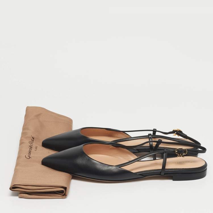 Pre Owned Gianvito Rossi Black Leather Ascent Slingback Flats Size 40