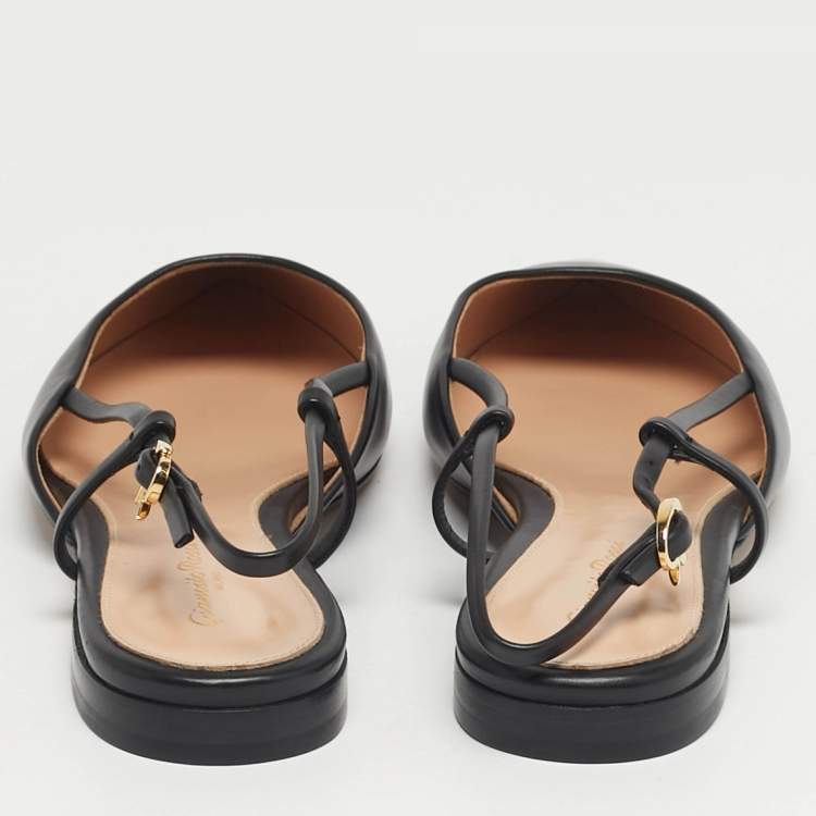 Pre Owned Gianvito Rossi Black Leather Ascent Slingback Flats Size 40