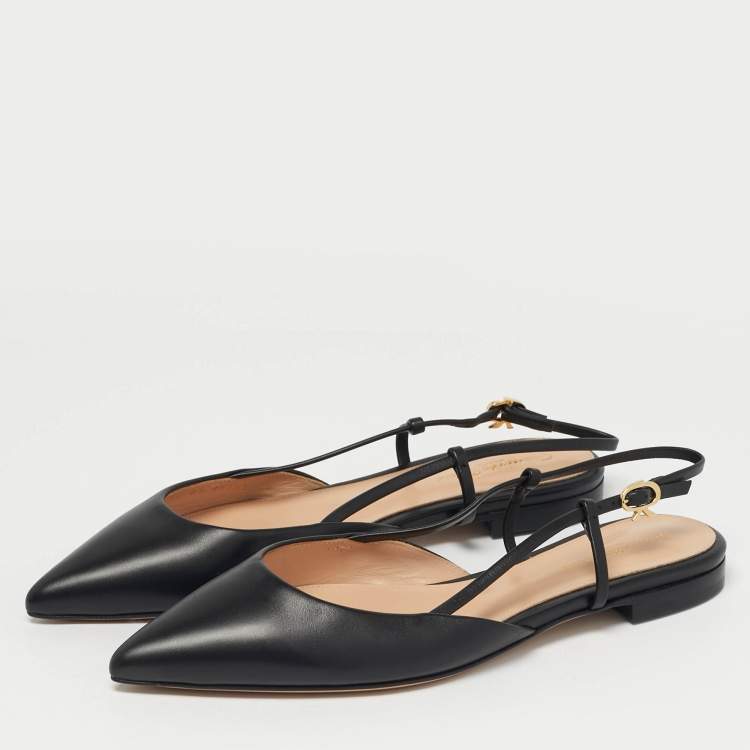 Pre Owned Gianvito Rossi Black Leather Ascent Slingback Flats Size 40