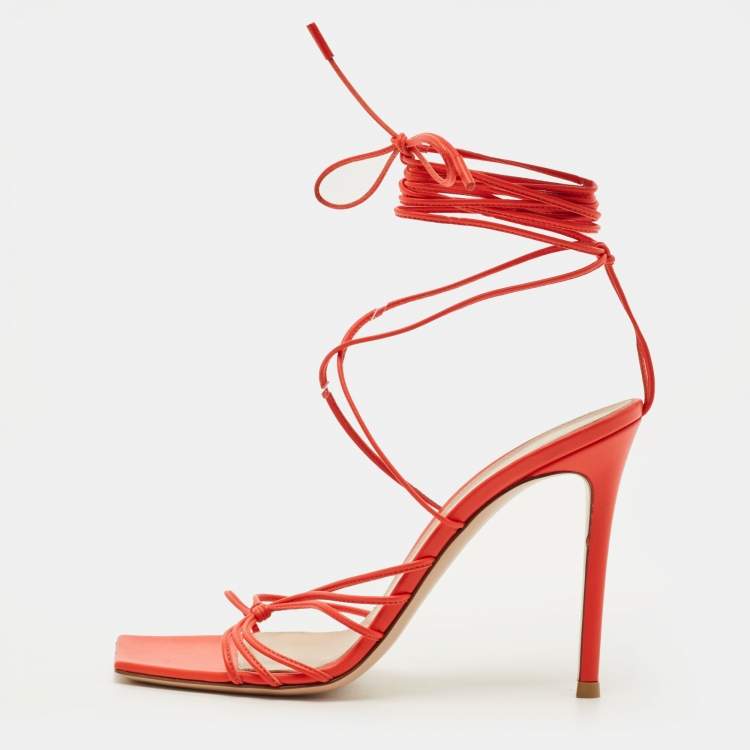 Pre Owned Gianvito Rossi Sylvie Size 38 Red Leather Ankle Strap Sandals