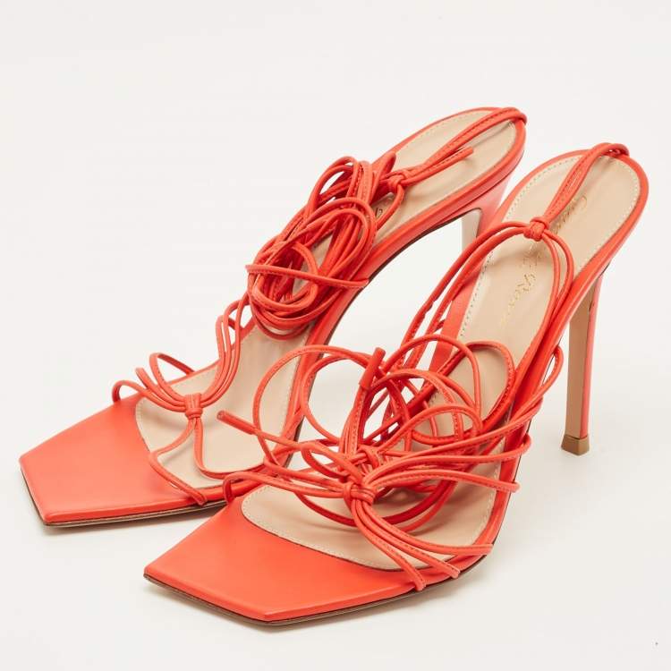 Pre Owned Gianvito Rossi Sylvie Size 38 Red Leather Ankle Strap Sandals