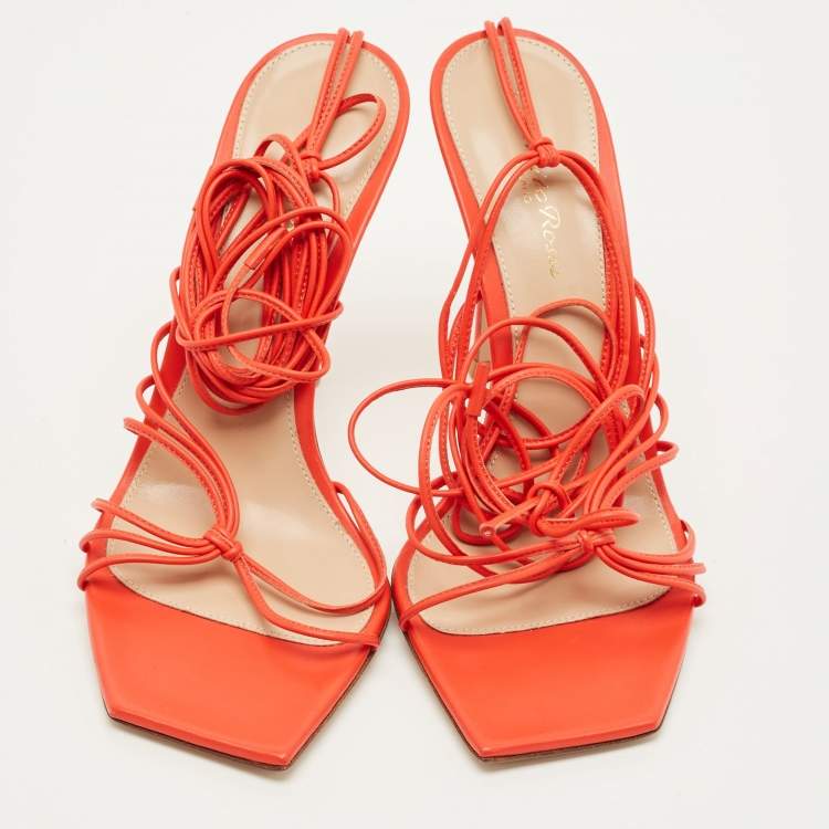 Pre Owned Gianvito Rossi Sylvie Size 38 Red Leather Ankle Strap Sandals