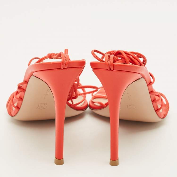 Pre Owned Gianvito Rossi Sylvie Size 38 Red Leather Ankle Strap Sandals