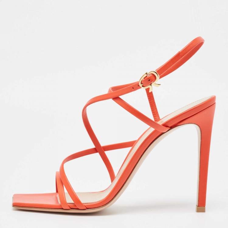 مملوكة مسبقًا Gianvito Rossi Geom Size 36  Coral Red Leather Geom Strappy Sandals