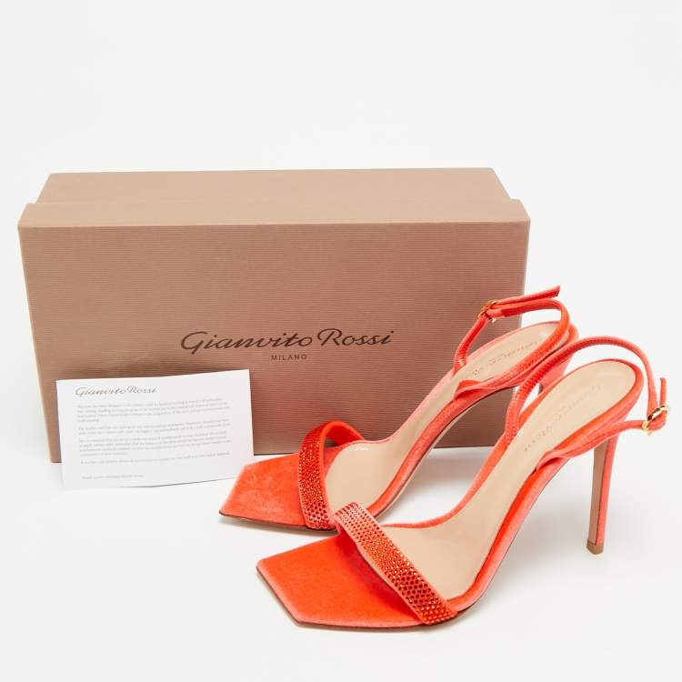 Pre Owned Gianvito Rossi Britney Size 39.5 Red Velvet Slingback Sandals