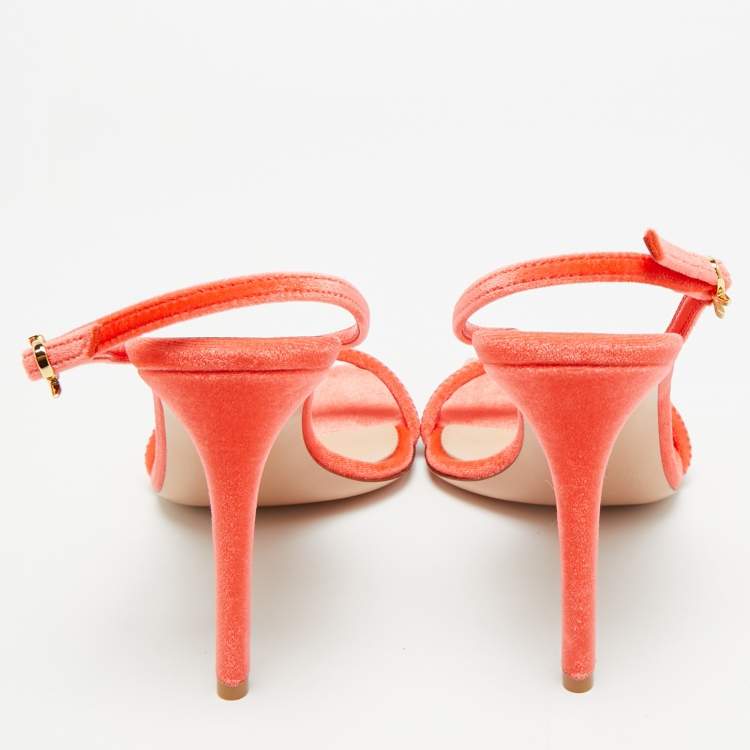 Pre Owned Gianvito Rossi Britney Size 39.5 Red Velvet Slingback Sandals