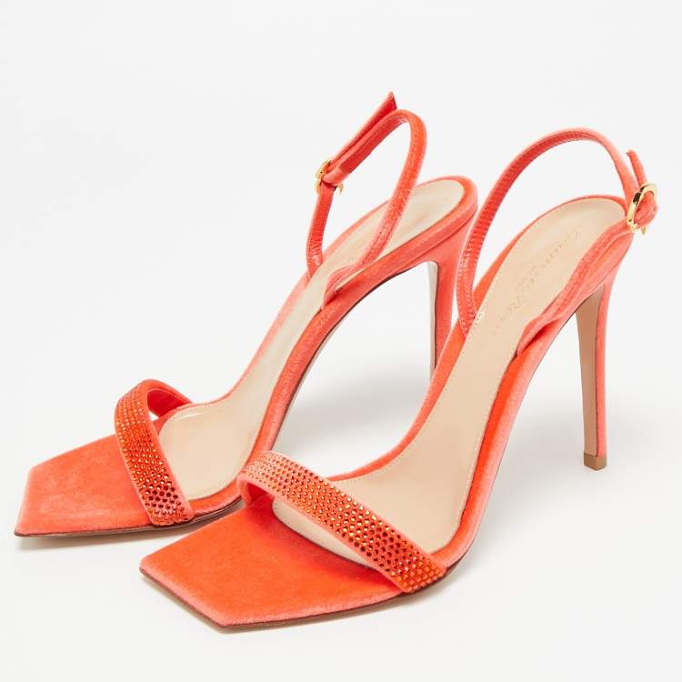 Pre Owned Gianvito Rossi Britney Size 39.5 Red Velvet Slingback Sandals