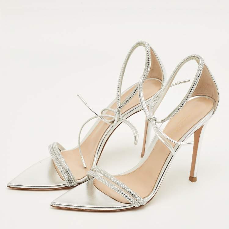 Pre Owned Gianvito Rossi Montecarlo Size 38 Silver Leather Ankle Strap Sandals