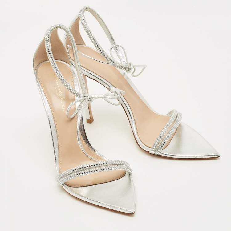 Pre Owned Gianvito Rossi Montecarlo Size 38 Silver Leather Ankle Strap Sandals