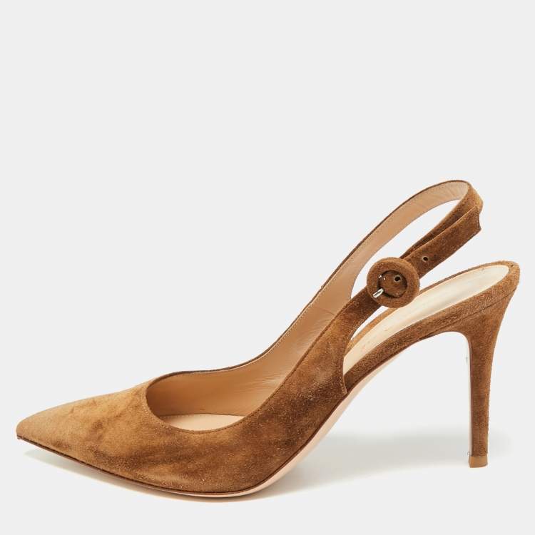 مملوكة مسبقًا Gianvito Rossi Anna Size 40.5 Brown Suede Slingback Pumps