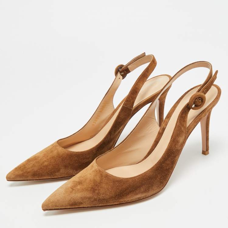 مملوكة مسبقًا Gianvito Rossi Anna Size 40.5 Brown Suede Slingback Pumps