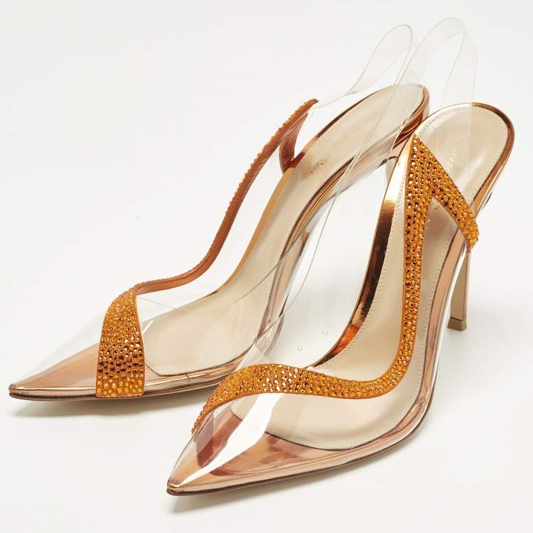 مملوكة مسبقًا Gianvito Rossi Hortensia Size 40 Transparent/Orange PVC and Suede Pumps
