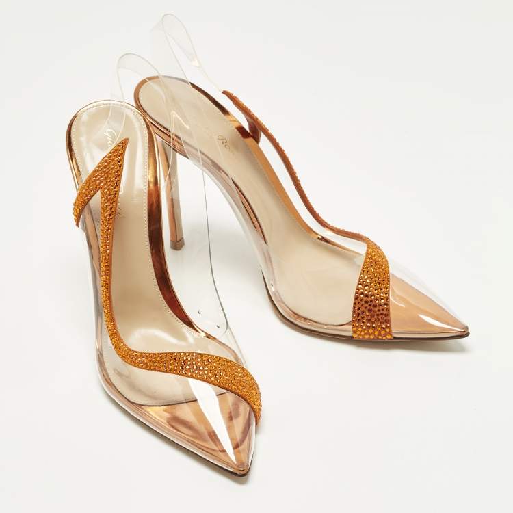 مملوكة مسبقًا Gianvito Rossi Hortensia Size 40 Transparent/Orange PVC and Suede Pumps