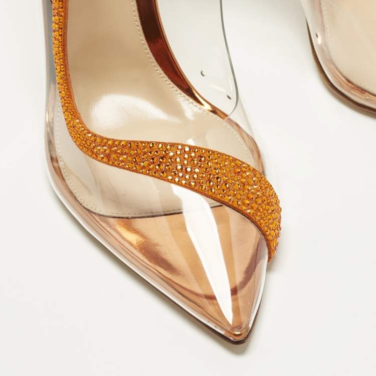 مملوكة مسبقًا Gianvito Rossi Hortensia Size 40 Transparent/Orange PVC and Suede Pumps