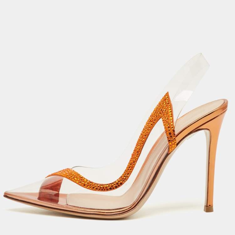 Pre Owned Gianvito Rossi Hortensia Size 39 Transparent/Orange PVC and Suede Pumps
