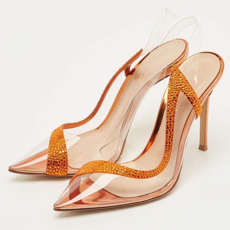 Pre Owned Gianvito Rossi Hortensia Size 39 Transparent/Orange PVC and Suede Pumps