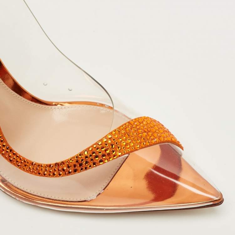 Pre Owned Gianvito Rossi Hortensia Size 39 Transparent/Orange PVC and Suede Pumps