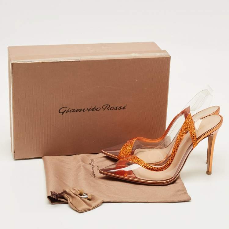 Pre Owned Gianvito Rossi Hortensia Size 39 Transparent/Orange PVC and Suede Pumps