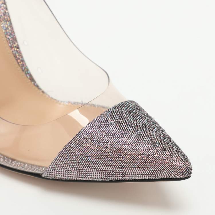 Pre Owned Gianvito Rossi Plexi Size 36.5 Metallic Lurex Fabric Pumps