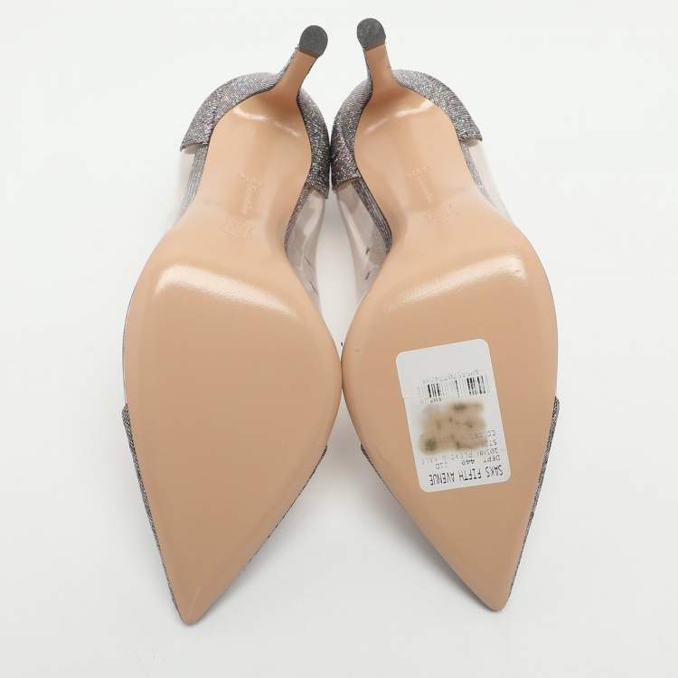 Pre Owned Gianvito Rossi Plexi Size 36.5 Metallic Lurex Fabric Pumps