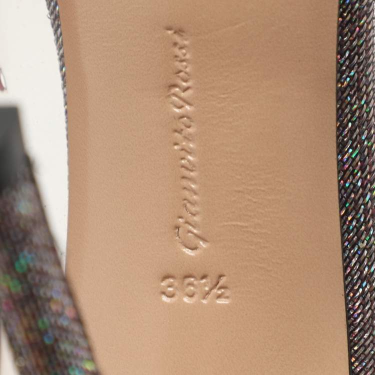 Pre Owned Gianvito Rossi Plexi Size 36.5 Metallic Lurex Fabric Pumps