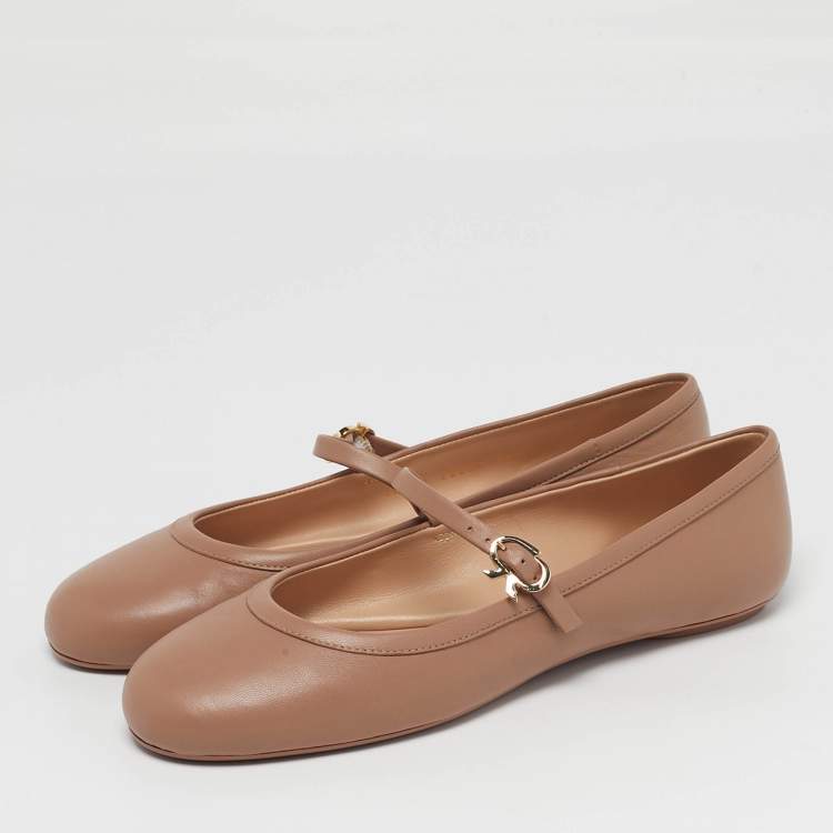 Pre Owned Gianvito Rossi Carla Size 39 Beige Leather Ballet Flats