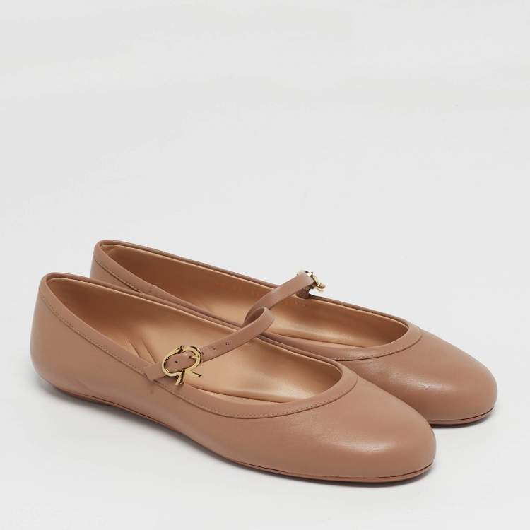 Pre Owned Gianvito Rossi Carla Size 39 Beige Leather Ballet Flats