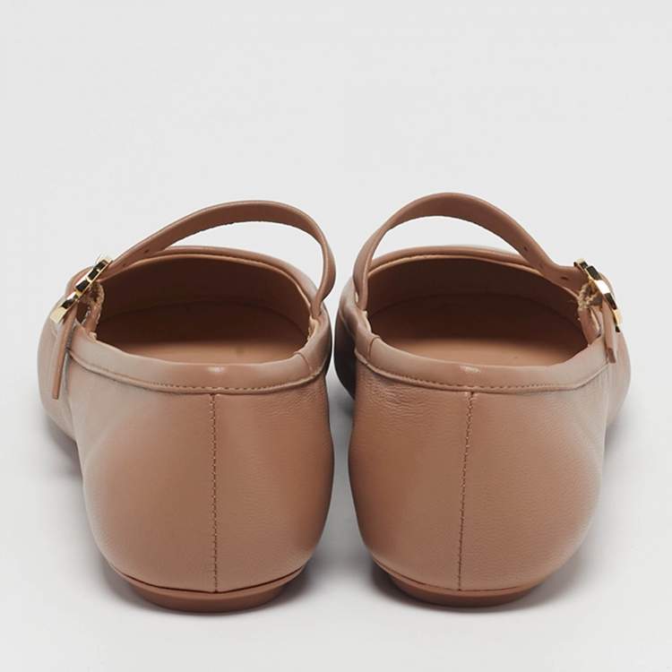 Pre Owned Gianvito Rossi Carla Size 39 Beige Leather Ballet Flats