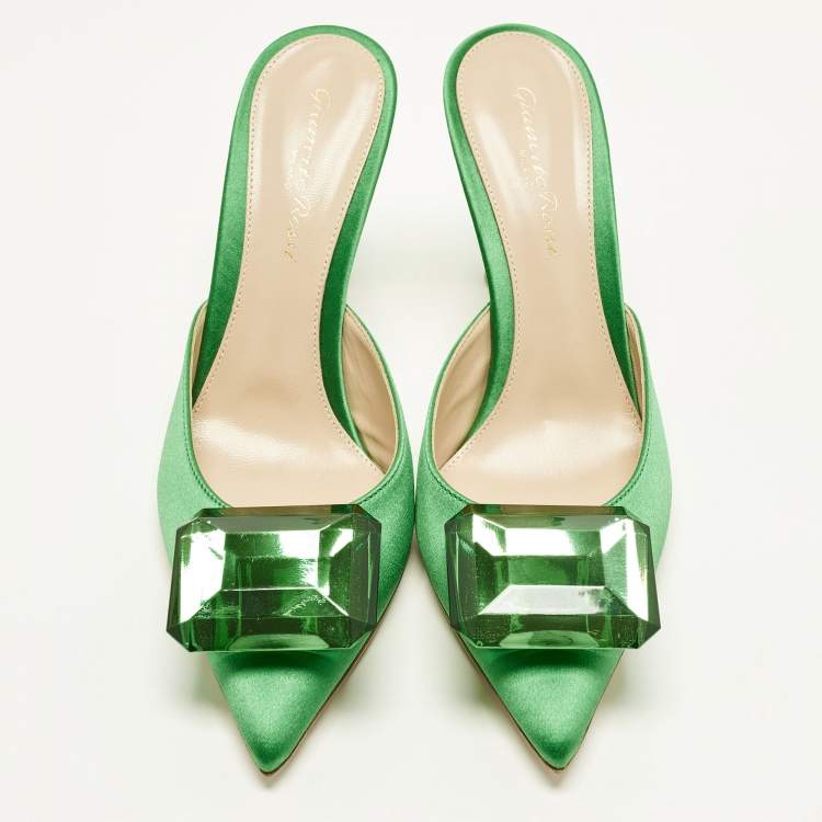 Pre Owned Gianvito Rossi Jaipur Size 36 Green Satin Mules