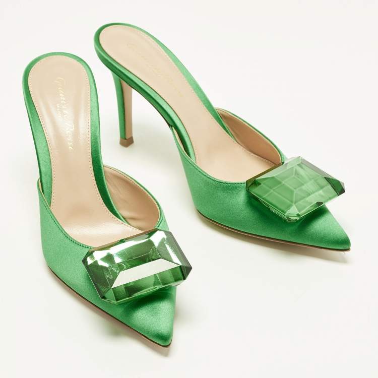 Pre Owned Gianvito Rossi Jaipur Size 36 Green Satin Mules