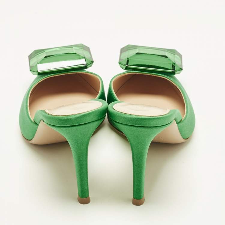 Pre Owned Gianvito Rossi Jaipur Size 36 Green Satin Mules