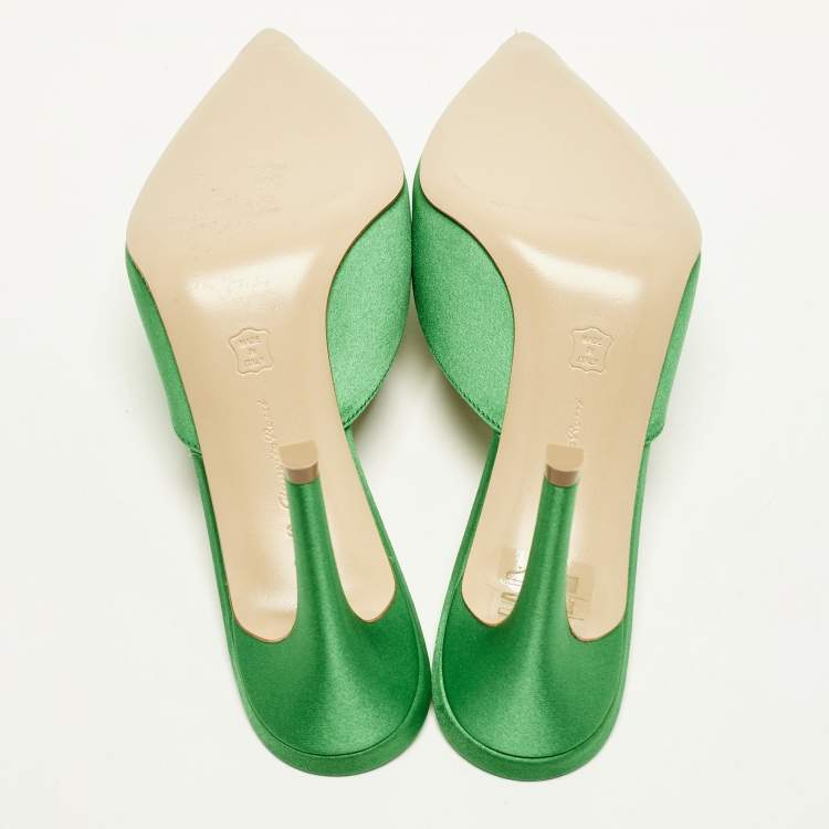 Pre Owned Gianvito Rossi Jaipur Size 36 Green Satin Mules