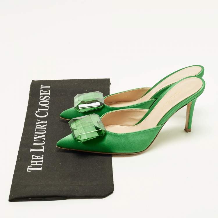 Pre Owned Gianvito Rossi Jaipur Size 36 Green Satin Mules