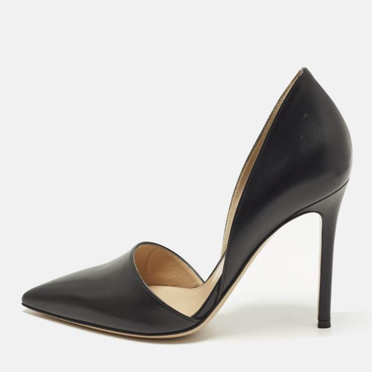Pre Owned Gianvito Rossi Size 38 Black Leather Pointed Toe D'orsay Pumps