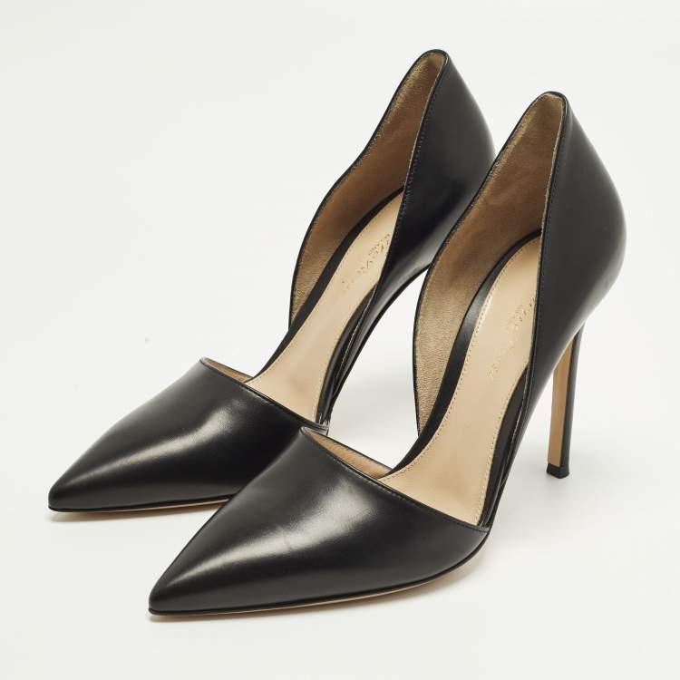 Pre Owned Gianvito Rossi Size 38 Black Leather Pointed Toe D'orsay Pumps