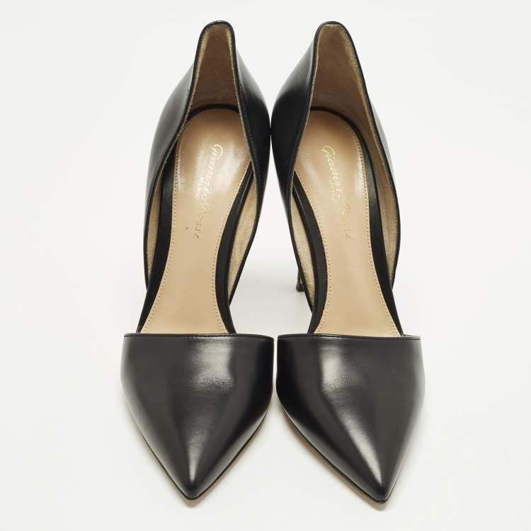 Pre Owned Gianvito Rossi Size 38 Black Leather Pointed Toe D'orsay Pumps