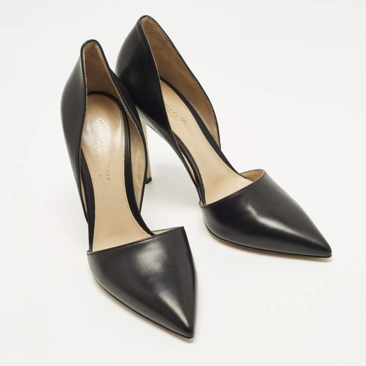 Pre Owned Gianvito Rossi Size 38 Black Leather Pointed Toe D'orsay Pumps