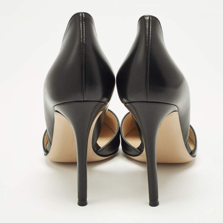 Pre Owned Gianvito Rossi Size 38 Black Leather Pointed Toe D'orsay Pumps