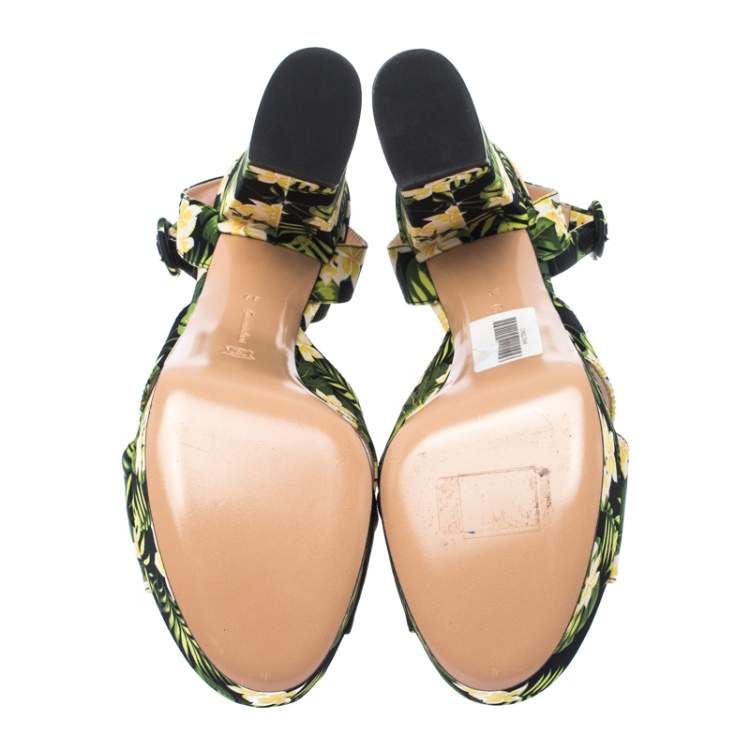 Pre Owned Gianvito Rossi Multicolor Floral Satin Platform Ankle Strap Sandals Size 39
