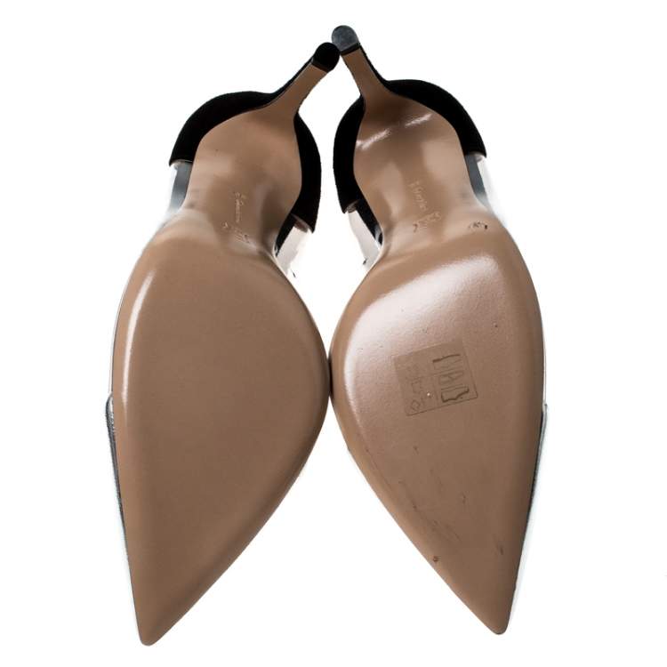 Pre Owned Gianvito Rossi Metallic Silver And Black Suede PVC Plexi Pointed Toe Pumps Size 39