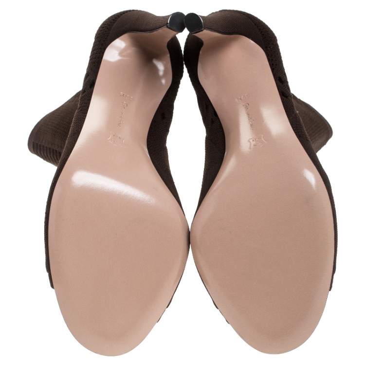 Pre Owned Gianvito Rossi Brown Perforated Stretch Knit Vires Boots Size 39.5