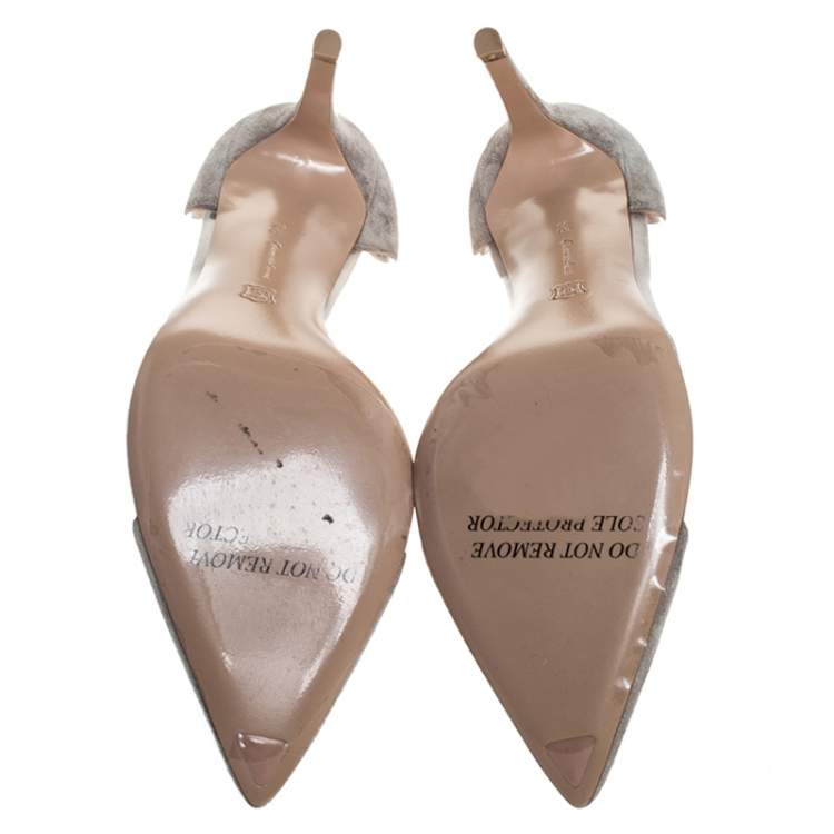 Pre Owned Gianvito Rossi Grey Suede And PVC Plexi Pointed Toe Pumps Size 40.5