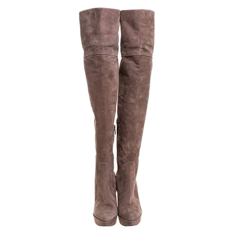 Pre Owned Gianvito Rossi Beige Suede Over the Knee Boots Size 39