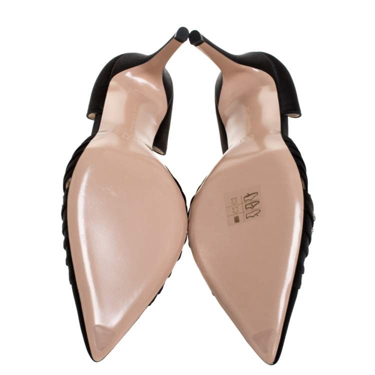 Pre Owned Gianvito Rossi Black Pleated Satin Crystal Embellished Pointed Toe Pumps Size 39.5
