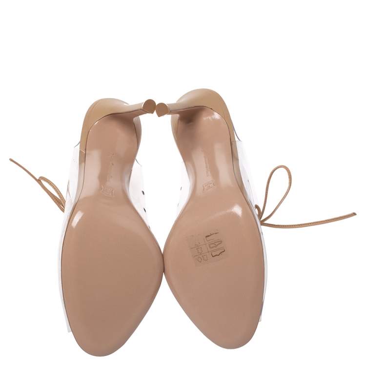 Pre Owned Gianvito Rossi Beige PVC And Leather Helmut Lace Up Boots Size 35.5