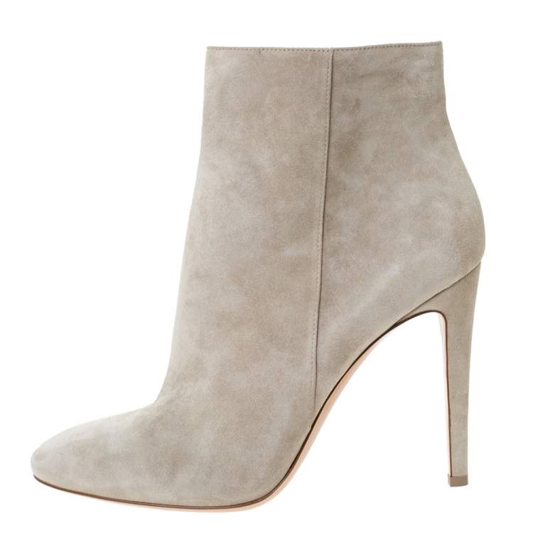 Pre Owned Gianvito Rossi Grey Suede Round Toe Ankle Boots Size 40.5