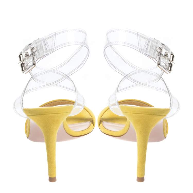 Pre Owned Gianvito Rossi Yellow Suede And PVC Ankle Strap Sandals Size 36.5 